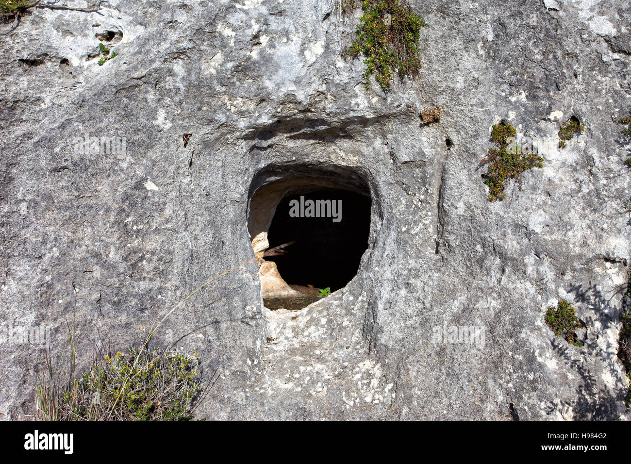Prähistorische Gräber von cisira in Augusta, Sizilien. Stockfoto