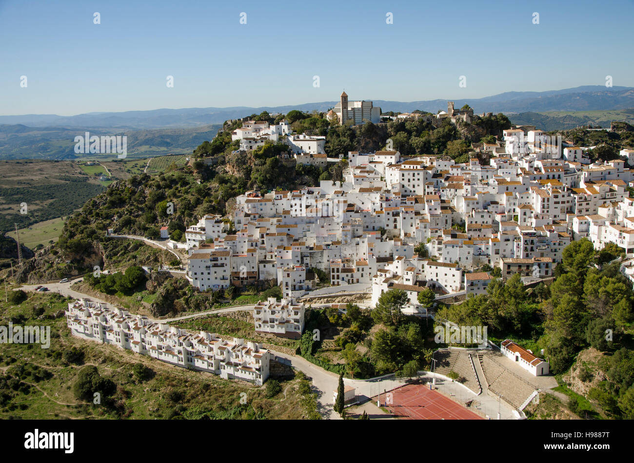 Casares, weißen maurischen Stadt, Andalusien, Spanien. Stockfoto