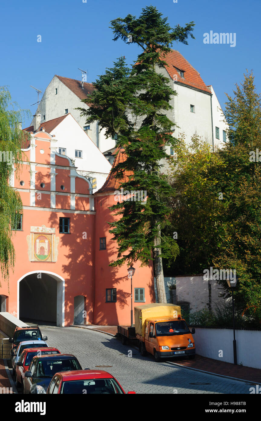 Neuburg an der Donau: Cita gate Oberes Tor, Haus "Münz", Oberbayern, Oberbayern, Bayern, Bayern, Deutschland Stockfoto