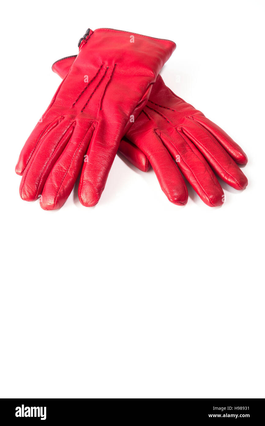 Rotem Lederhandschuhe Isolated on White Background Stockfoto