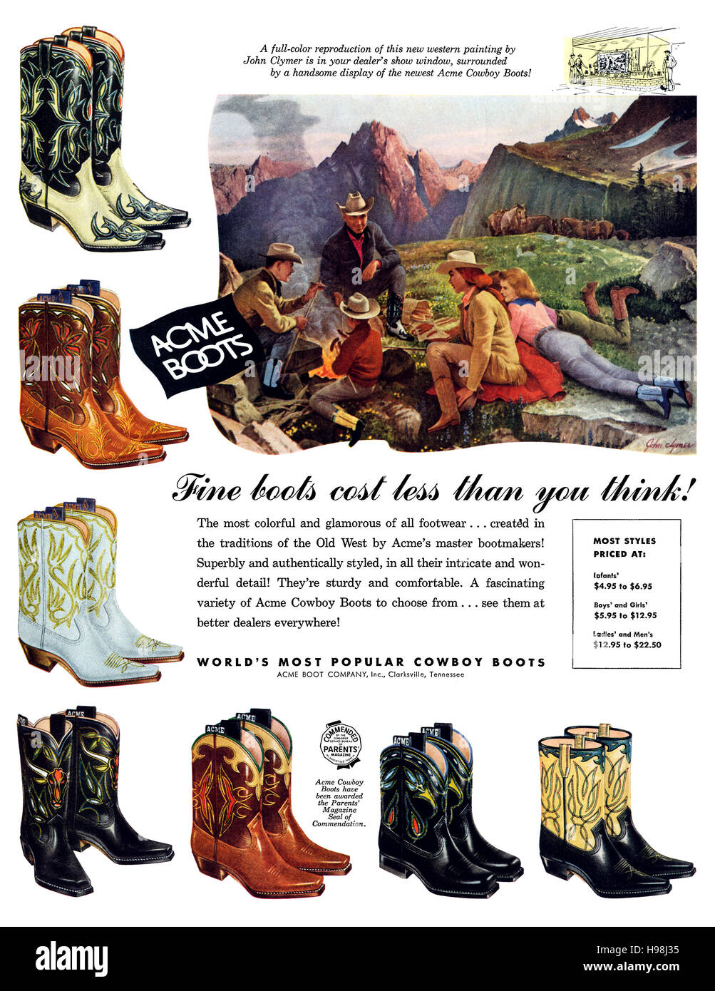 1957 USA Werbung für ACME Boots Stockfoto