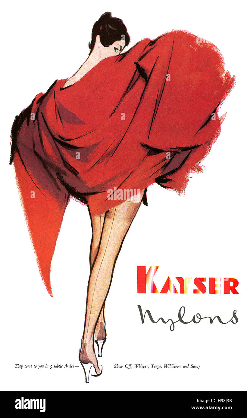 1956 britische Werbung für Kayser Nylons Stockfoto