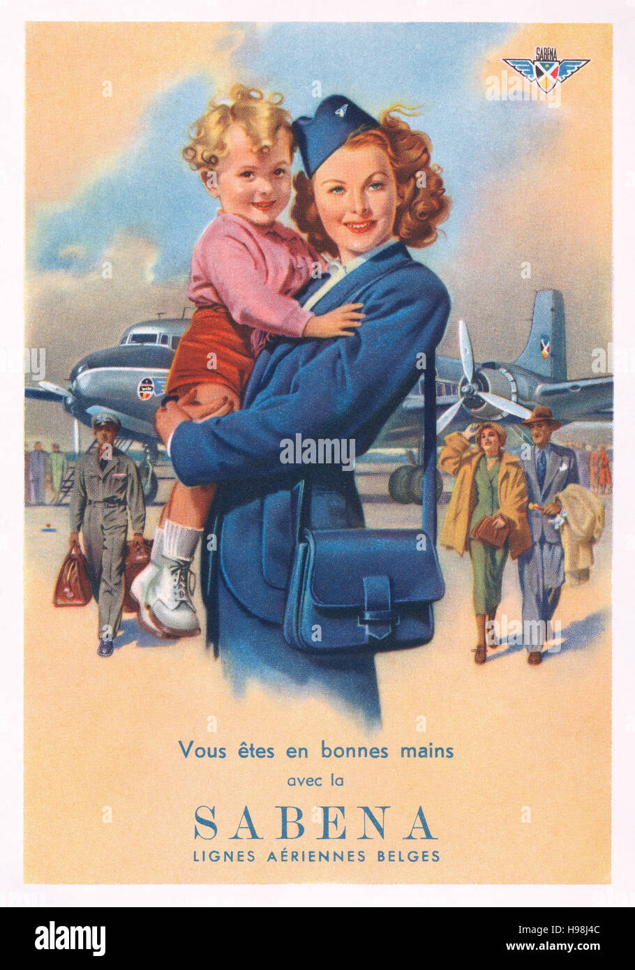 1950er Jahre Sabena Airlines Werbung Postkarte Stockfoto