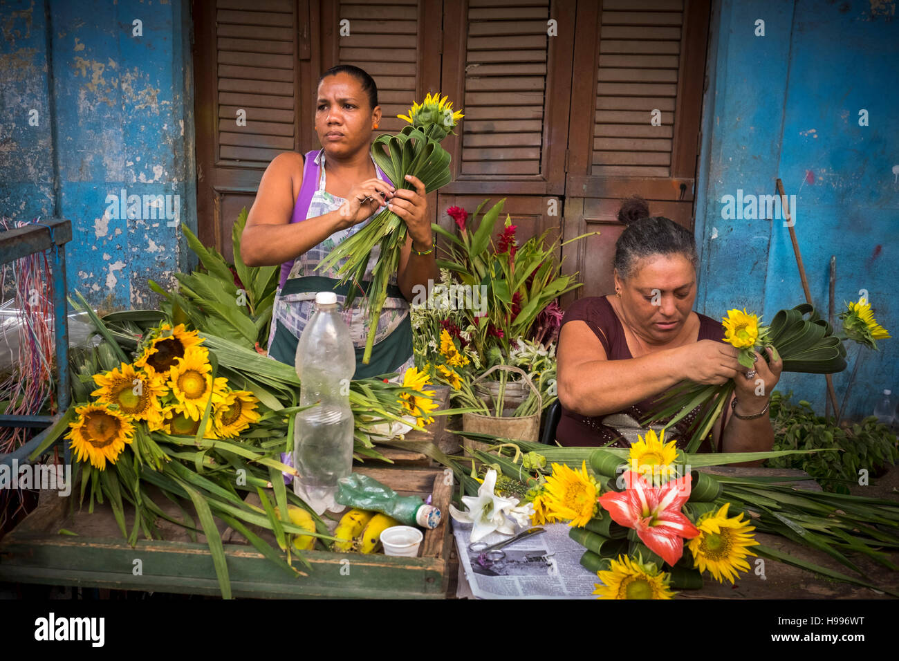 Havanna, Kuba: Blumenhändler in der Nähe von Egidio Marktplatz Stockfoto