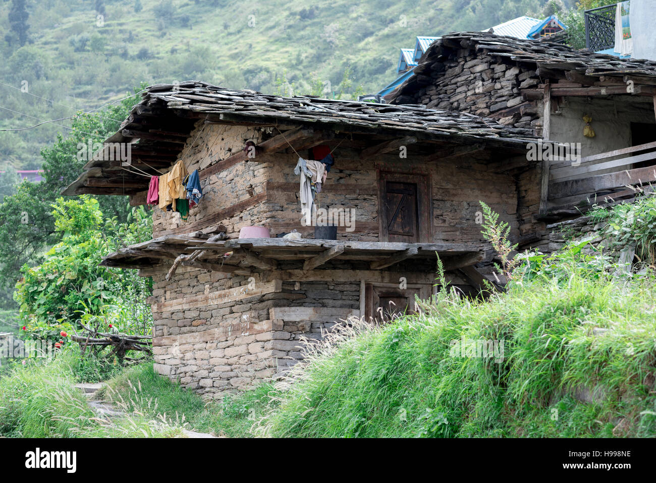 Haus im traditionellen Stil in Himachal. Stockfoto