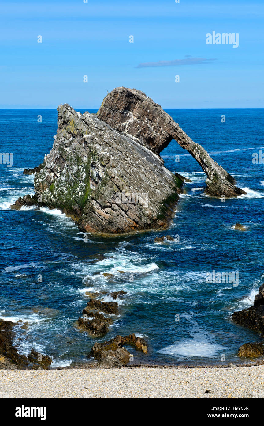 Bogen Sie Geige Rock, Portknockie, Moray Firth, Schottland, Großbritannien Stockfoto