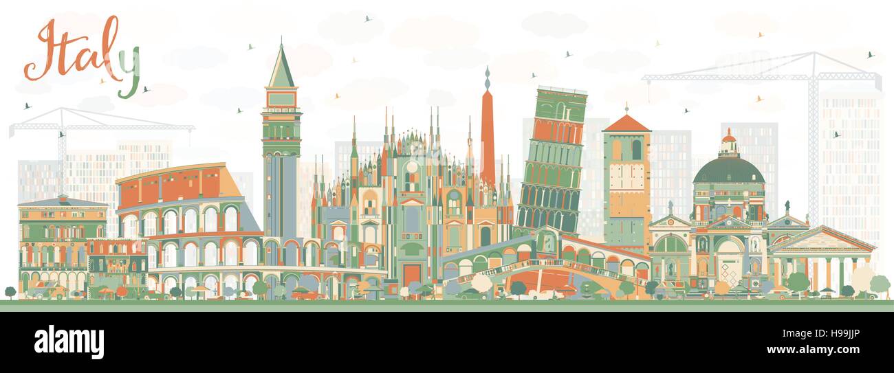 Abstrakte Italien Skyline mit Sehenswürdigkeiten. Vektor-Illustration. Geschäftsreisen und Tourismus-Konzept mit historischer Architektur. Bild für die Präsentation Stock Vektor