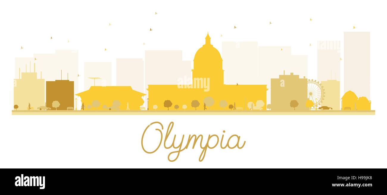 Olympia-Stadt Skyline goldene Silhouette. Vektor-Illustration. Einfache flache Konzept für Tourismus Präsentation, Banner, Plakat oder Website. Stock Vektor