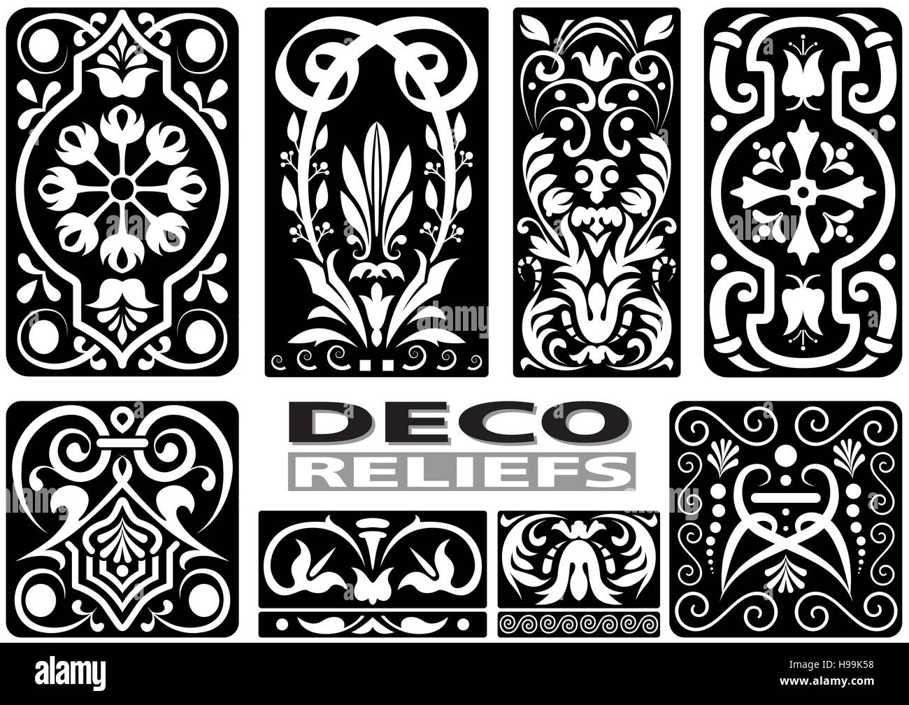 Florale Deko Relief Designset Stock Vektor