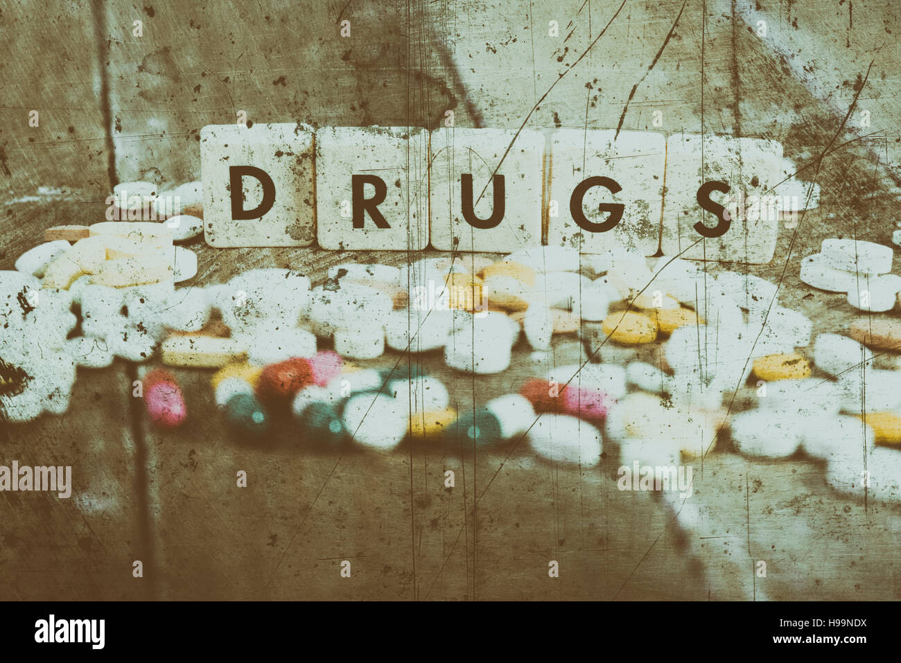 Tabletten und narkotischen sucht Stockfoto