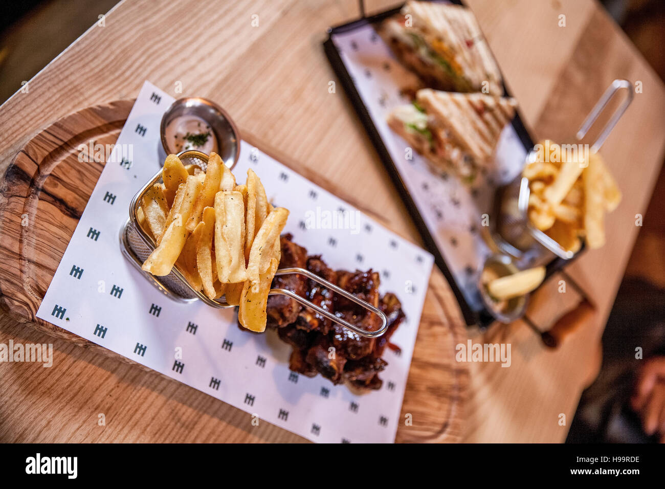 Nahaufnahme der Ready-to-eat Mahlzeit im restaurant Stockfoto