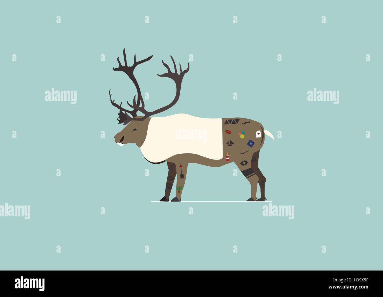 Caribou mit Tattoos - sind alle Layer benannte - leicht zu bearbeiten. Viel Spaß! Stock Vektor
