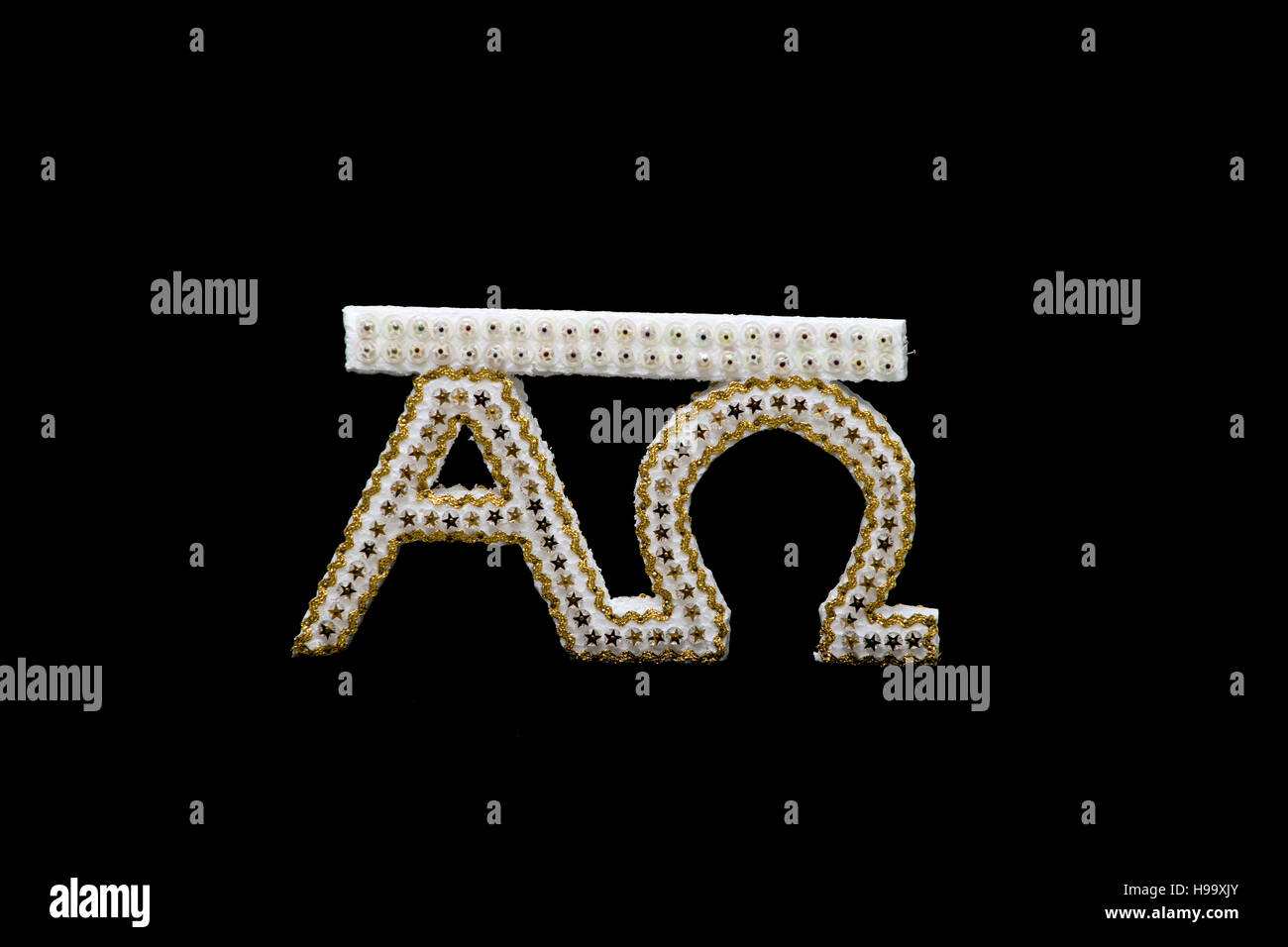 Alpha und Omega handgemachte Styropor Weihnachtsdekoration Stockfoto