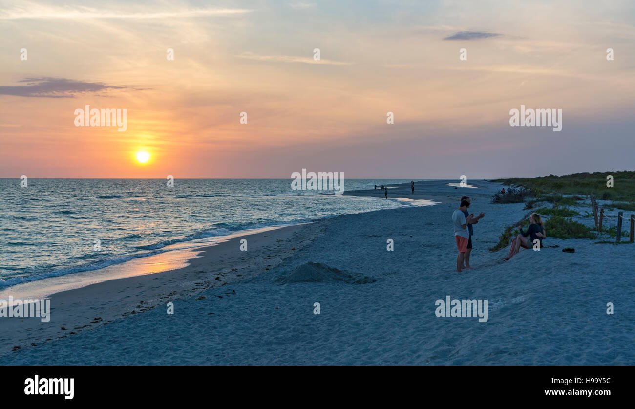 Sonnenuntergang, Bowmans Beach, Sanibel Island, Florida Stockfoto