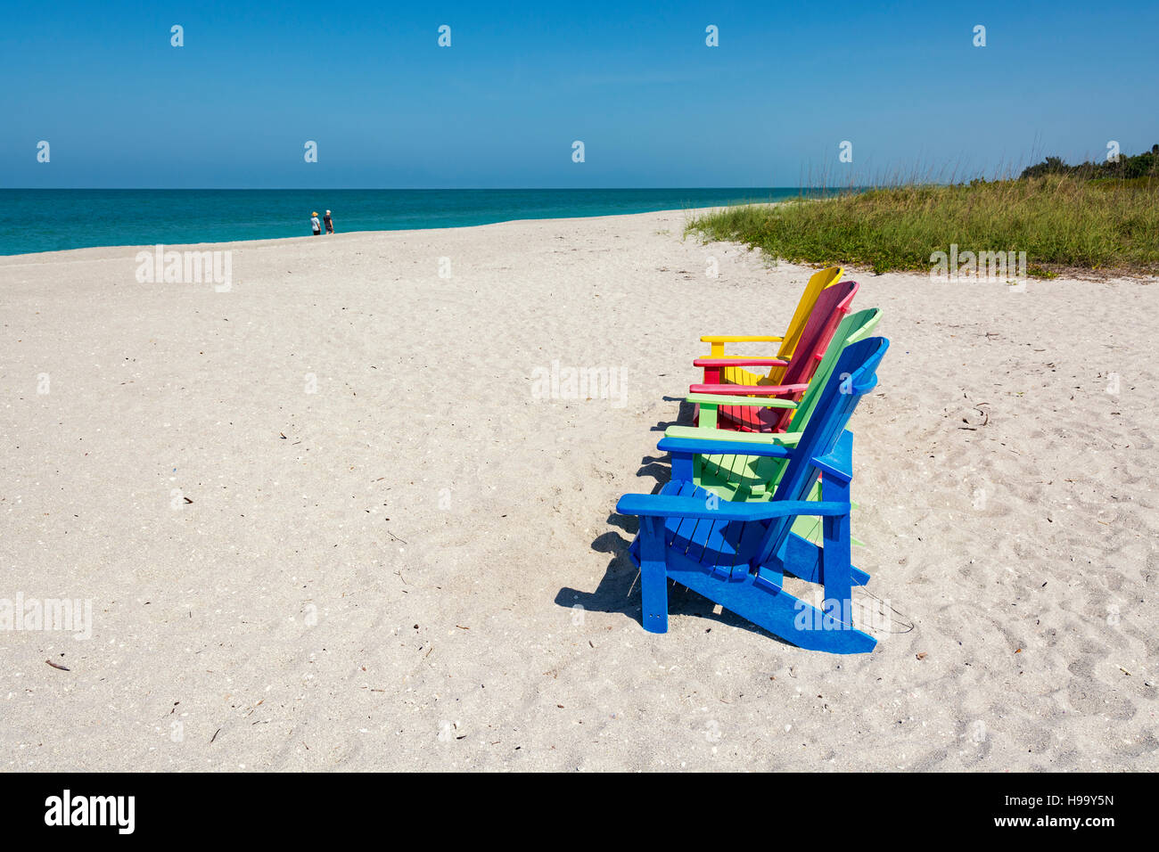 Florida, Captiva Island, Captiva Beach, Strandkörbe Stockfoto