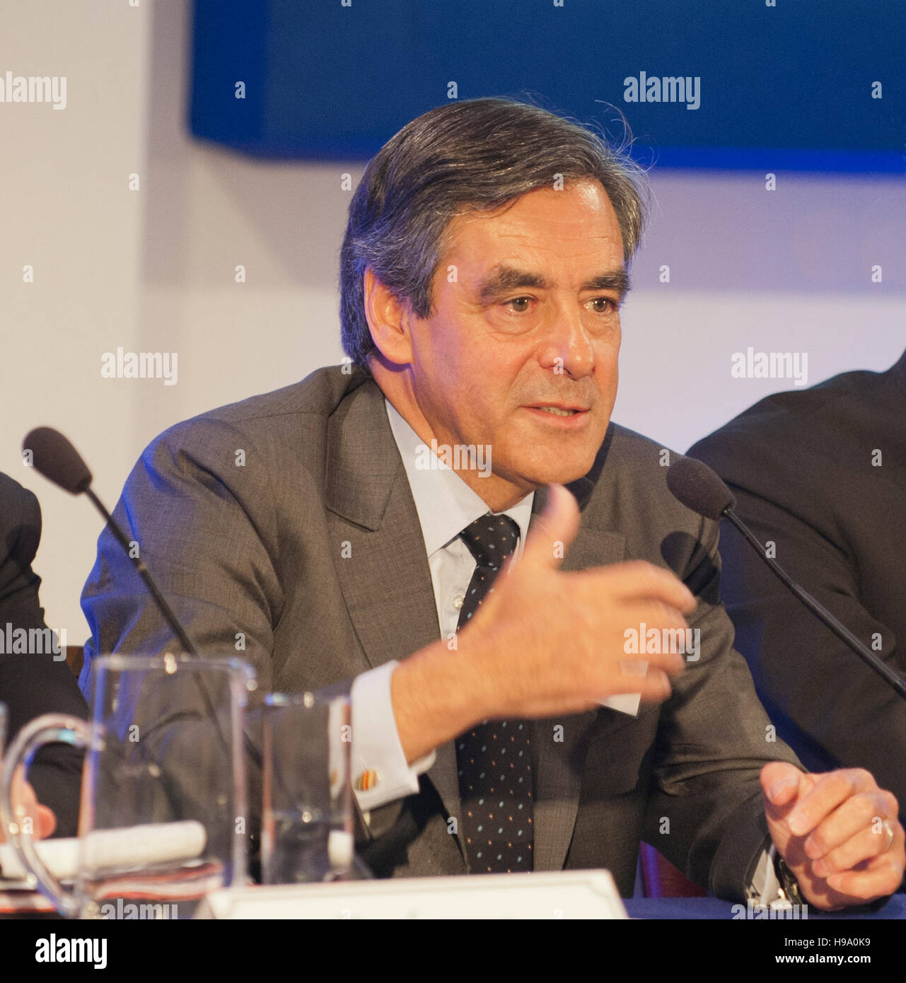 Francois Fillon, ex-Premierminister von Frankreich spricht auf der Konferenz von Margaret Thatcher auf Liberty Abendessen, Guildhall, London, UK Stockfoto