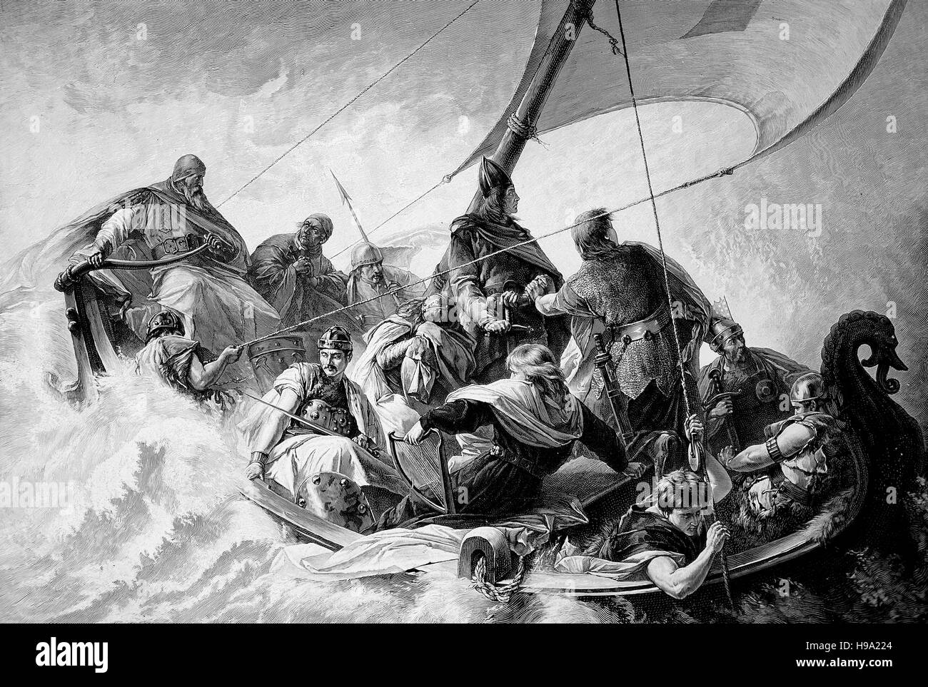 Fahrt auf dem offenen Meer von König Karl, historische Abbildung Stockfoto