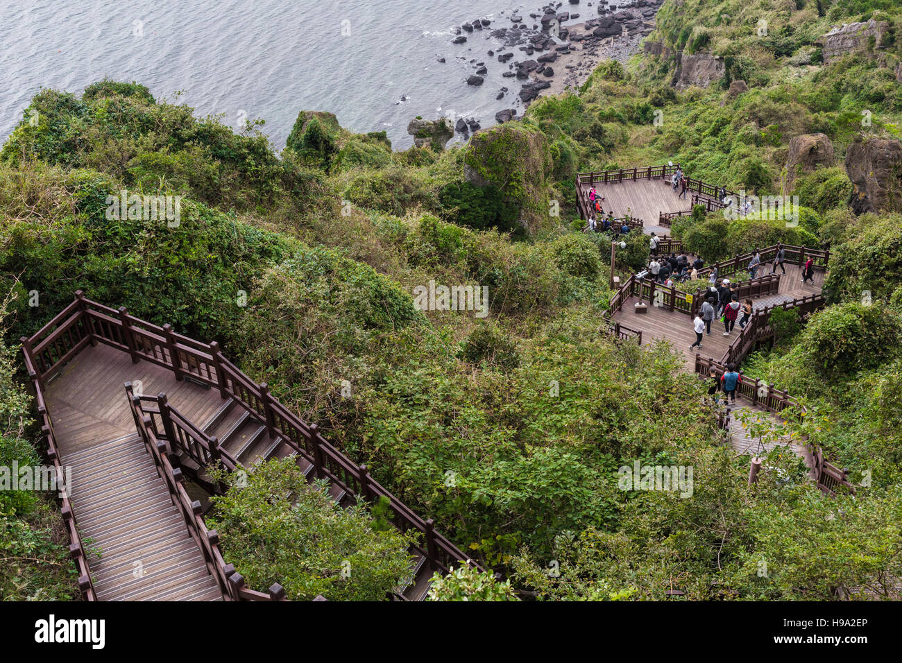 JEJU ISLAND - 25. Oktober 2016: Langen Treppen bergab Insel Jeju, Südkorea. Stockfoto