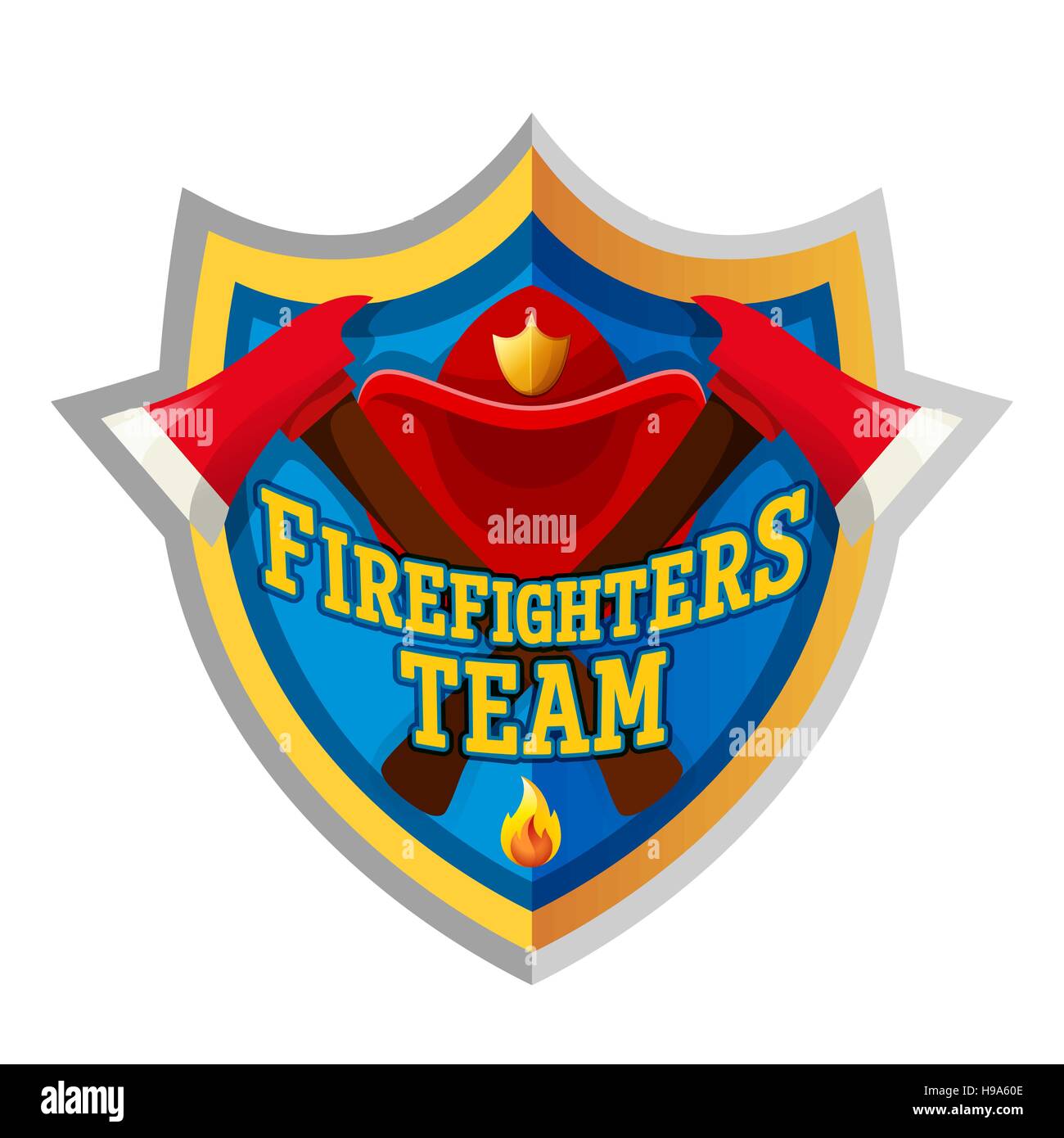 Feuerwehr-Team - Feuerwehrmann Emblem Aufkleber Abzeichen und Logo auf weißem Hintergrund isoliert. Stock Vektor