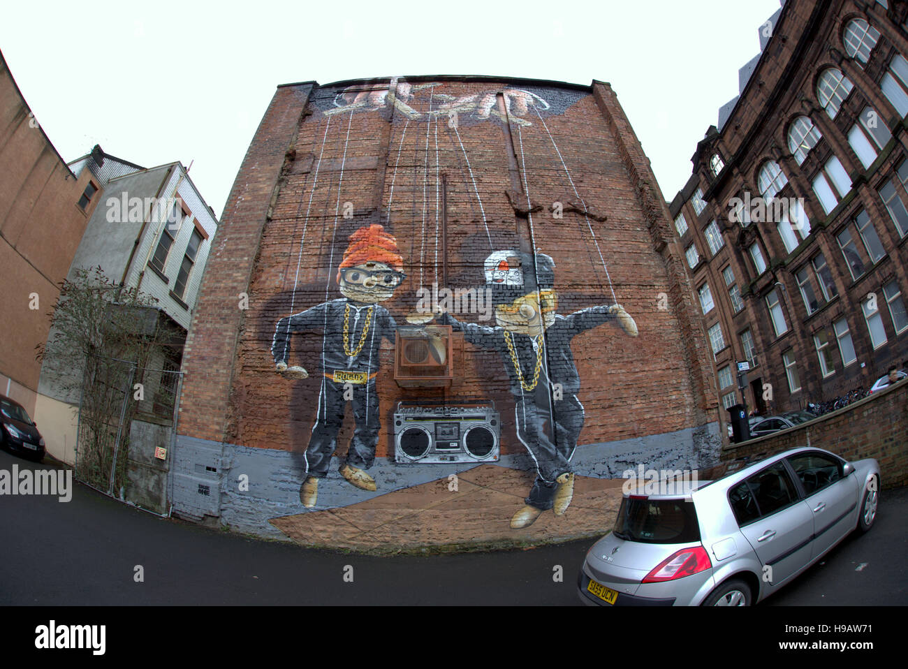Glasgow hip Hop Musik trendige Wandbilder Streetart Stockfoto