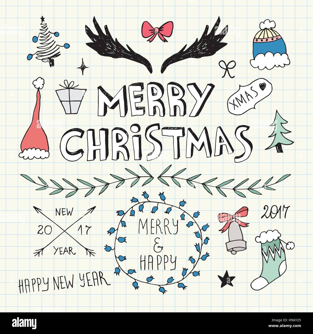 Weihnachten und Neujahr doodles Sammlung Stock Vektor