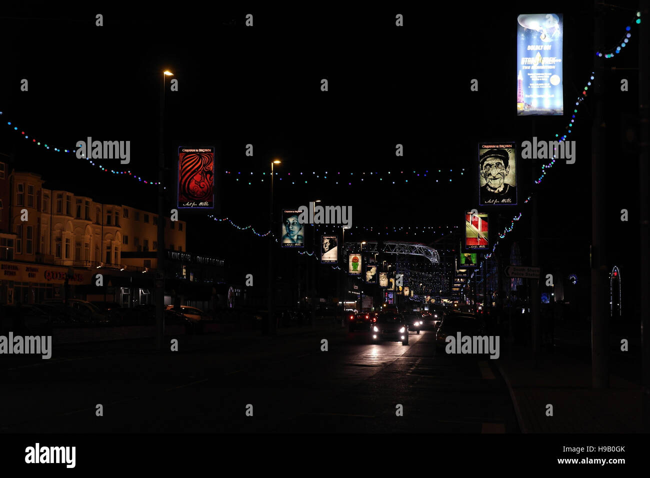 Kunst für Wände, zentralen Promenade im Queen es Hotel, südlich bis Vergnügen Strand Nickelodeon Bilder, Blackpool Illuminations, UK Stockfoto