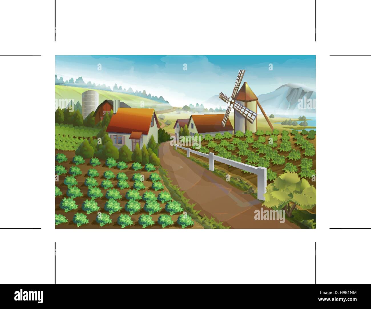 Ländliche Umgebung auf dem Bauernhof, Vektor-Hintergrund Stock Vektor