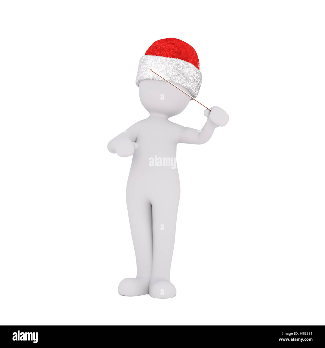 Einzelne isolierte 3D Musik Dirigent Abbildung in rot und weiß Weihnachtsmütze hält und Gestikulieren mit Zauberstab Stockfoto