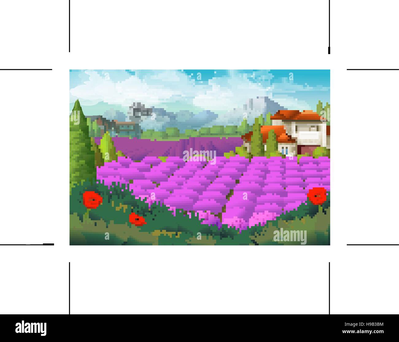 Lavendel Blumen Feld. Naturlandschaft, Vektor-Hintergrund Stock Vektor