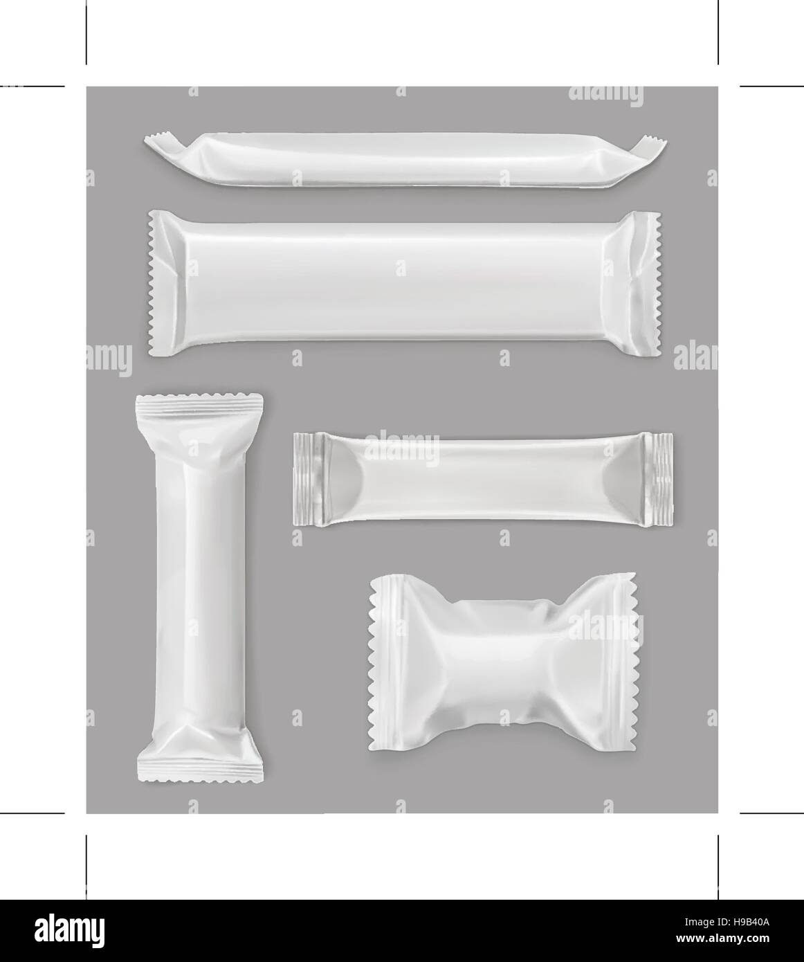 Weißem Polyethylen-Paket, Schokoriegel, Vektor-Mock-up-set Stock Vektor