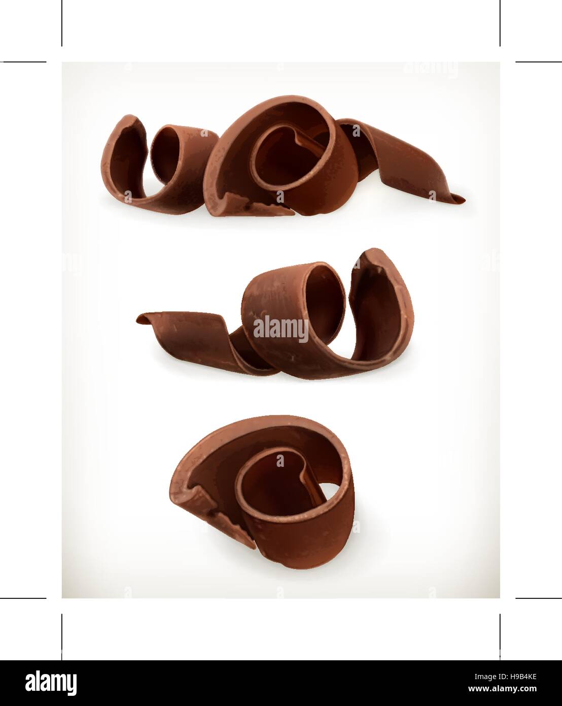 Schokoraspeln, Schokolade locken, süße Speisen, Vektor-Icon-Set isoliert auf weißem Hintergrund Stock Vektor