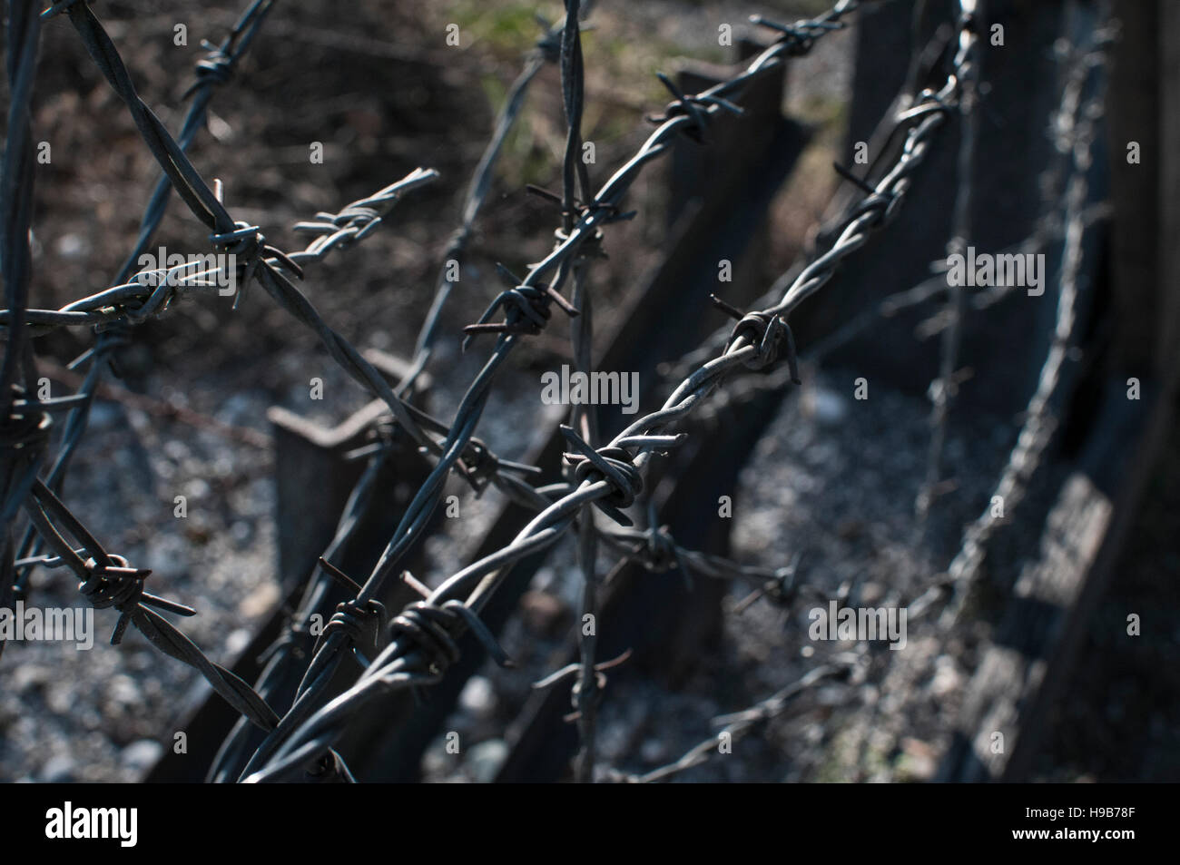 Stacheldraht des KZ Dachau Stockfoto