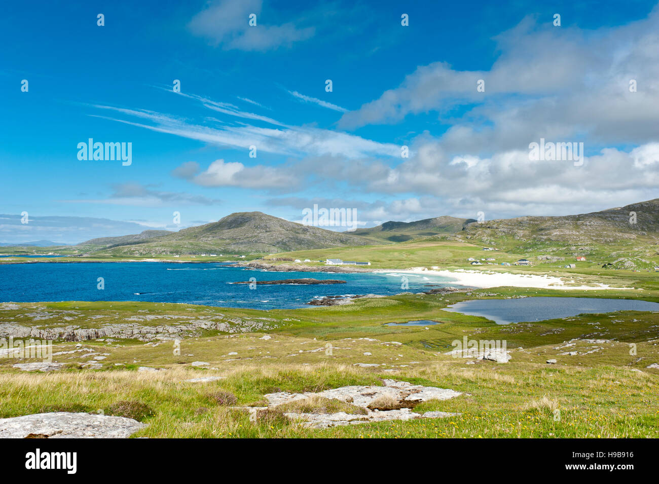 Küste bei Tangasdal Strand, Atlantik, Isle of Barra, äußeren Hebriden, Schottland, Vereinigtes Königreich Stockfoto