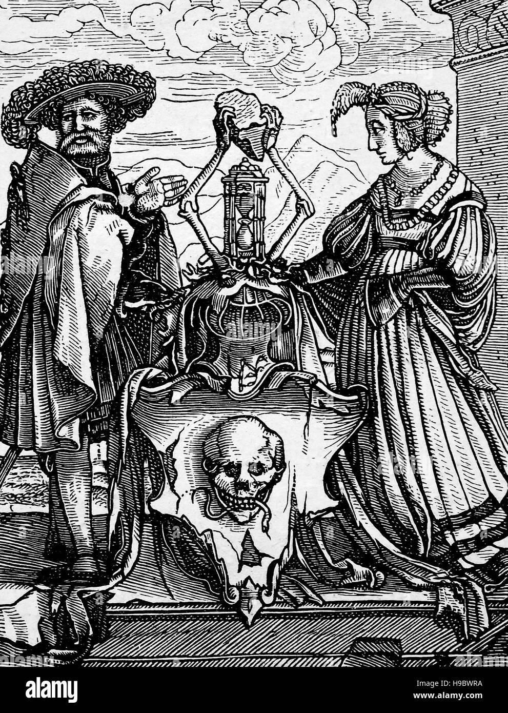Tanz des Todes, auch genannt Danse Macabre von Hans Holbein dem jüngeren, das Wappen des Todes, historische Abbildung Stockfoto