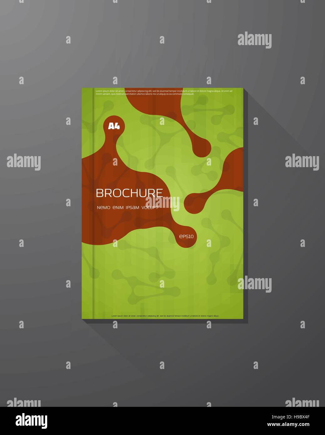 Abstraktes Vektor Broschüre Design-Vorlage. Grüne Farbe Wissenschaft Hintergrund. Moleküle und Flüssigkeitstropfen. Stock Vektor
