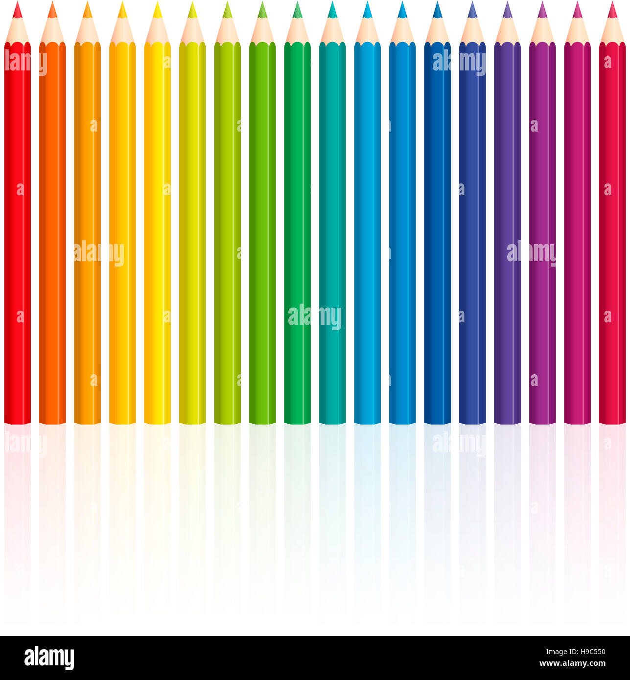 Buntstifte - Set, aufrecht stehend in Folge regenbogenfarbenen - nahtloses Muster kann erstellt werden. Stockfoto