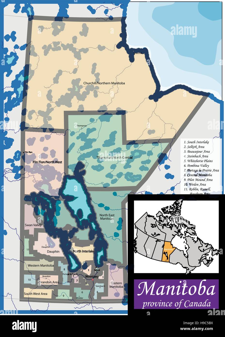 Manitoba ist eine Provinz in der längs-Mitte von Kanada Stock Vektor