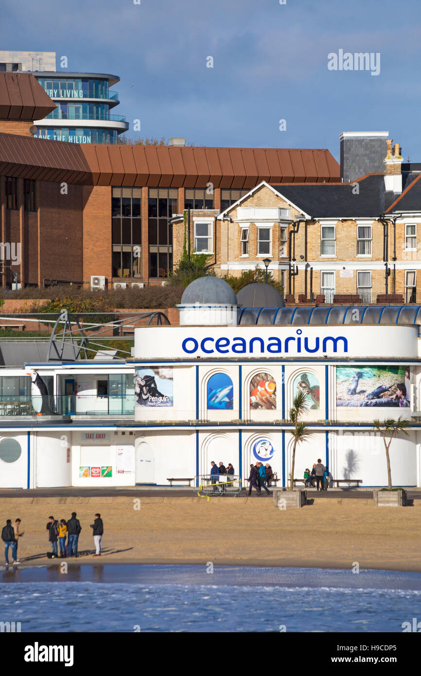 Ozeanarium, das Bournemouth Aquarium am Meer in Bournemouth im November Stockfoto