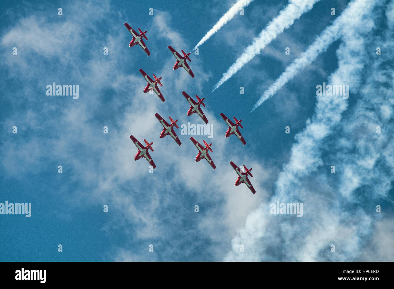 Kanadische Kräfte 431 Air Demonstration Squadron, die Snowbirds im Flug Stockfoto