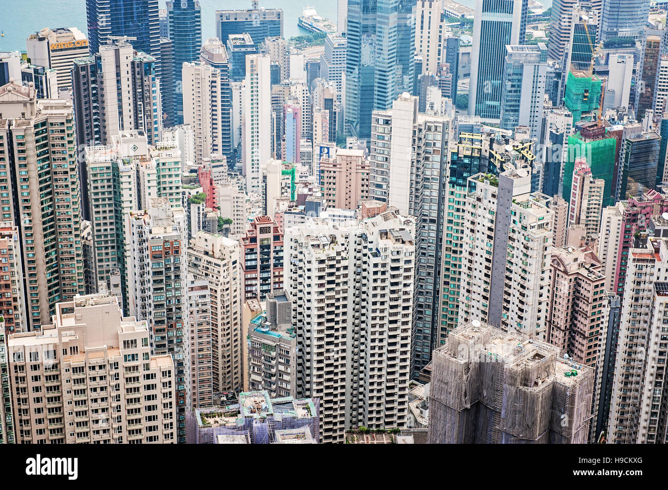 Blick auf Hong Kong Island Wolkenkratzer von oben Stockfoto