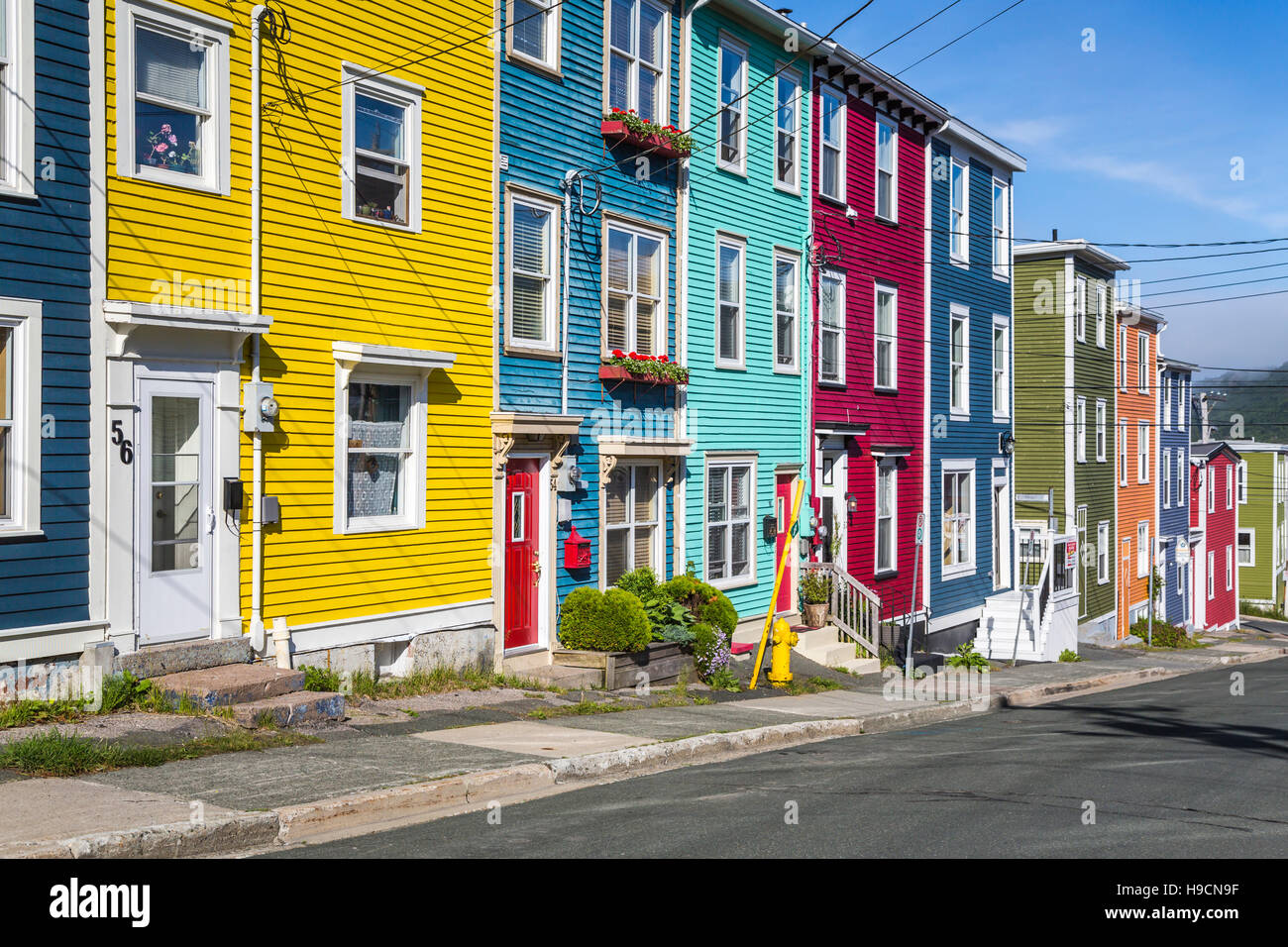 Bunte Jellybean Gebäude in St. John's, Neufundland und Labrador, Kanada. Stockfoto