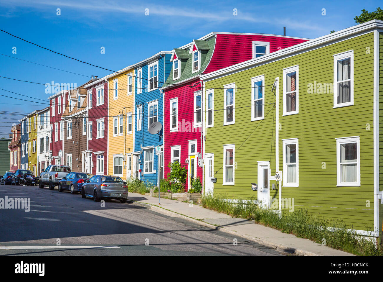 Bunte Jellybean Gebäude in St. John's, Neufundland und Labrador, Kanada. Stockfoto