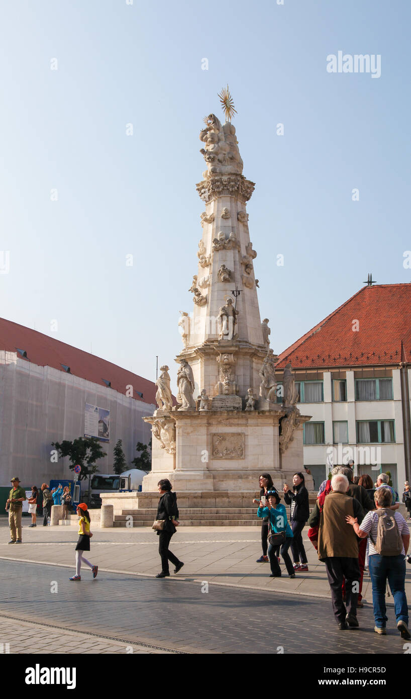 Heilige Dreifaltigkeitssäule in Budaer Burgviertel, Budapest, Ungarn. Diese Spalte entstand im Jahre 1715 zu nachhaltigem das Ende der Pest. Stockfoto