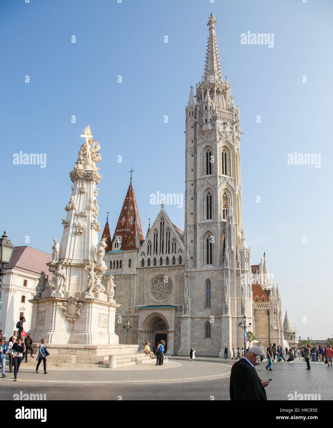 Matthiaskirche und Dreifaltigkeitssäule in Budapest, Ungarn, das Herzstück Budaers Burgviertel Stockfoto