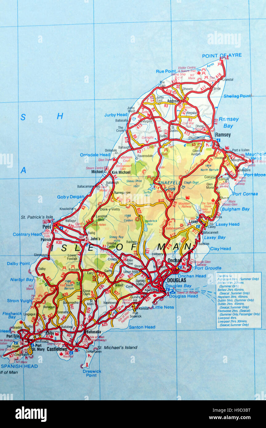 Karte von der Isle Of Man, Vereinigtes Königreich. Stockfoto