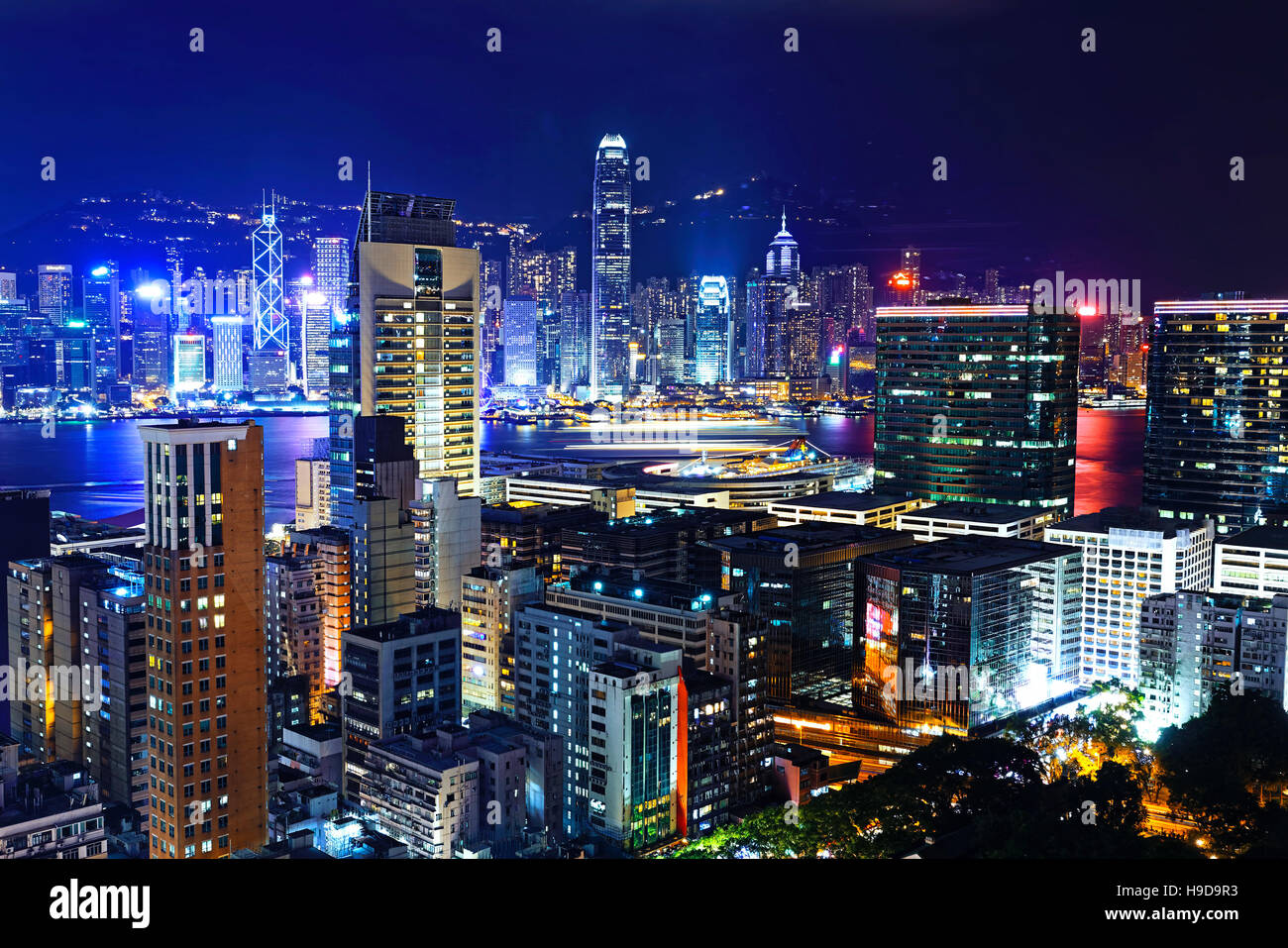 Hong Kong City Skyline bei Nacht Stockfoto