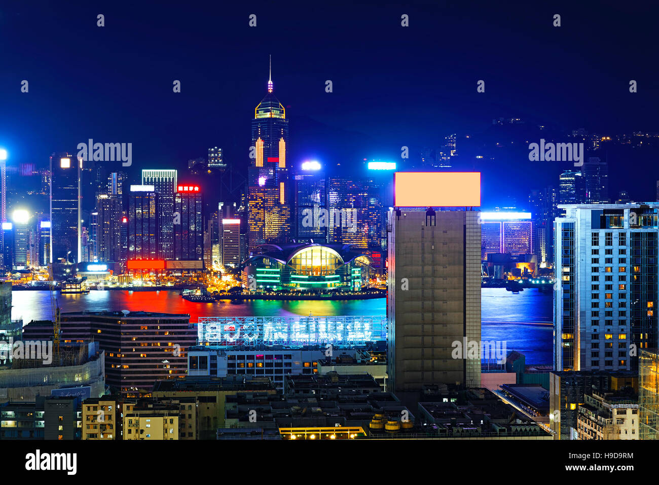 Hong Kong City Skyline bei Nacht Stockfoto