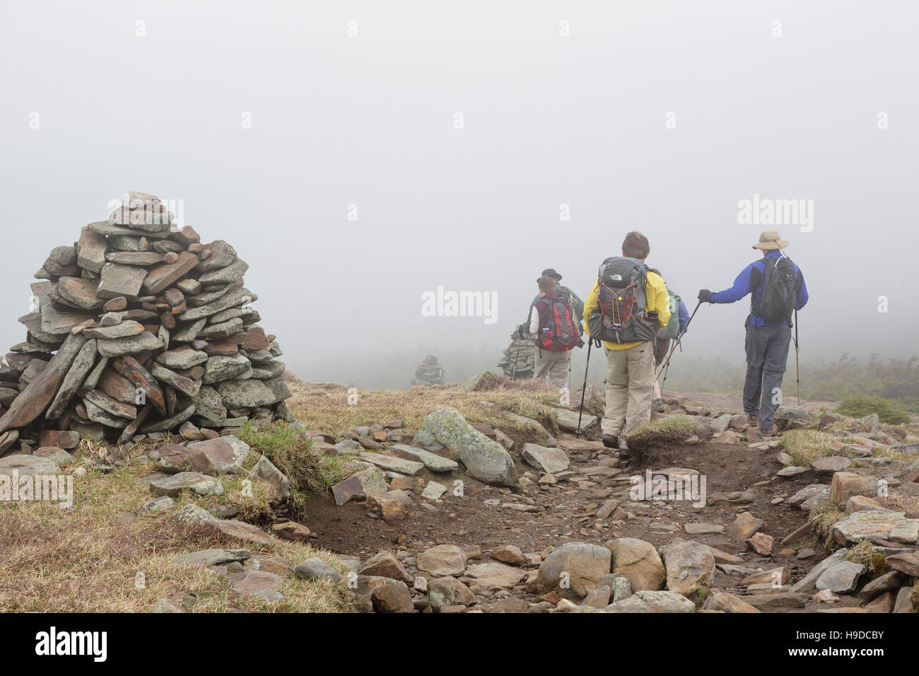 Gruppe von Wanderern absteigend den Appalachian Trail (Beaver Brook Trail) auf dem Gipfel des Mount Moosilaukes in Benton, New Hampshire USA während der summe Stockfoto