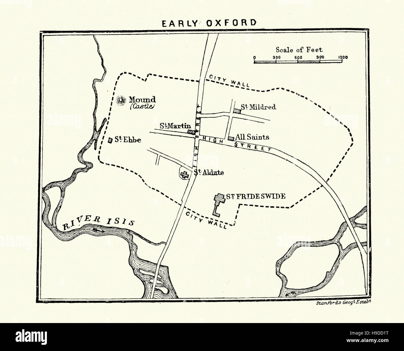Karte von frühen Oxford, England Stockfoto
