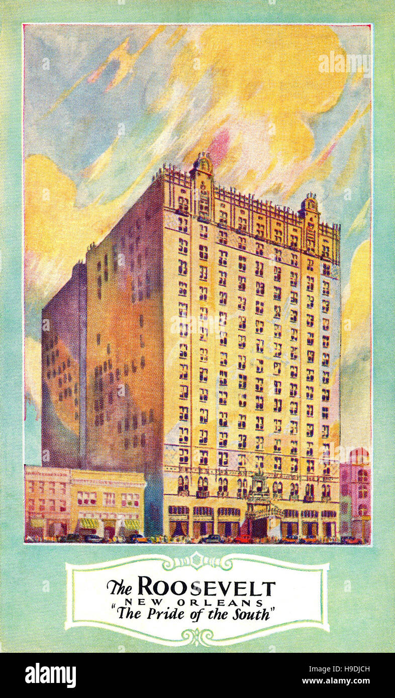 US-Postkarte von The Roosevelt Hotel New Orleans Stockfoto